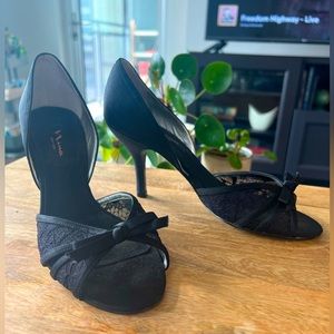 Nina (Mina) black heels with satin and lace size US 8